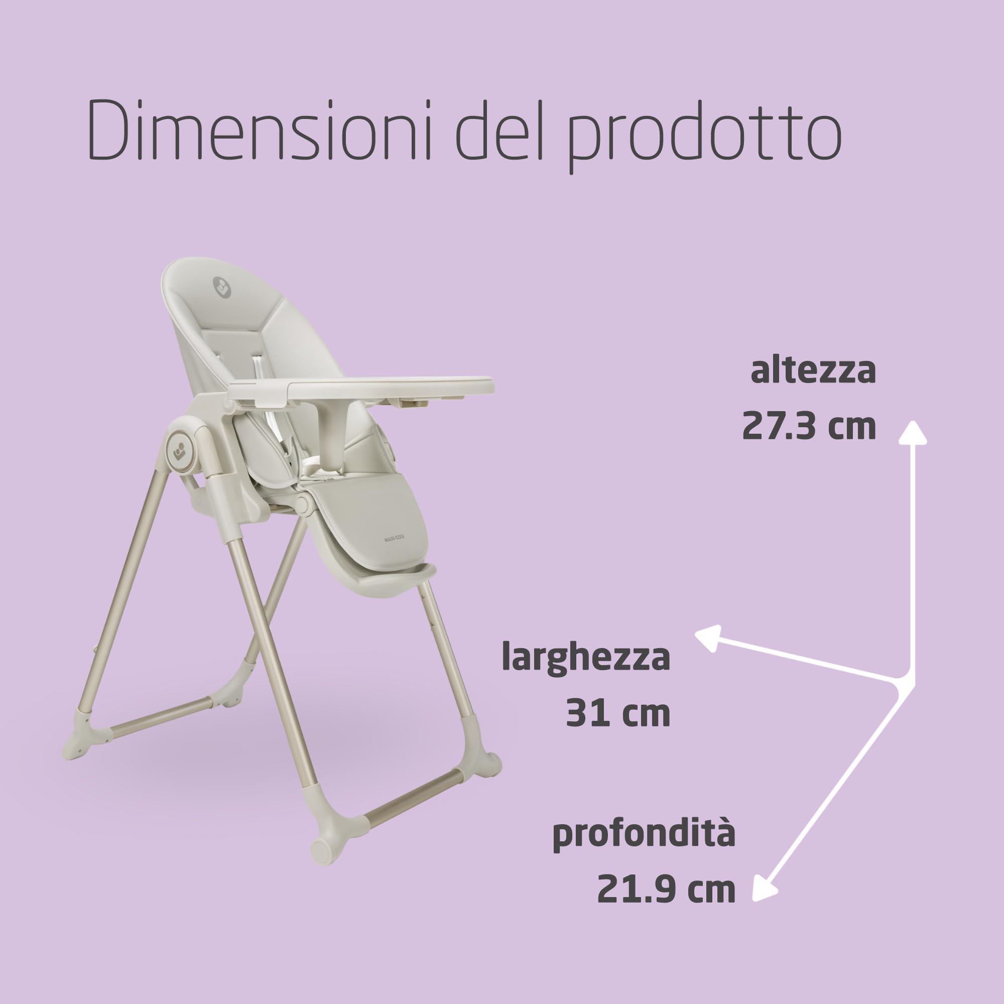 Maxi-Cosi Ava2,Seggiolone Pappa 0-3 Anni (Fino a 15 kg), Seggiolone Pieghevole Compatto, Leggero (9,45 kg), 5 Reclinazioni e 6 Altezze, Vassoio Rimovibile Con Una Mano, 2 Ruote, Elegance Beige