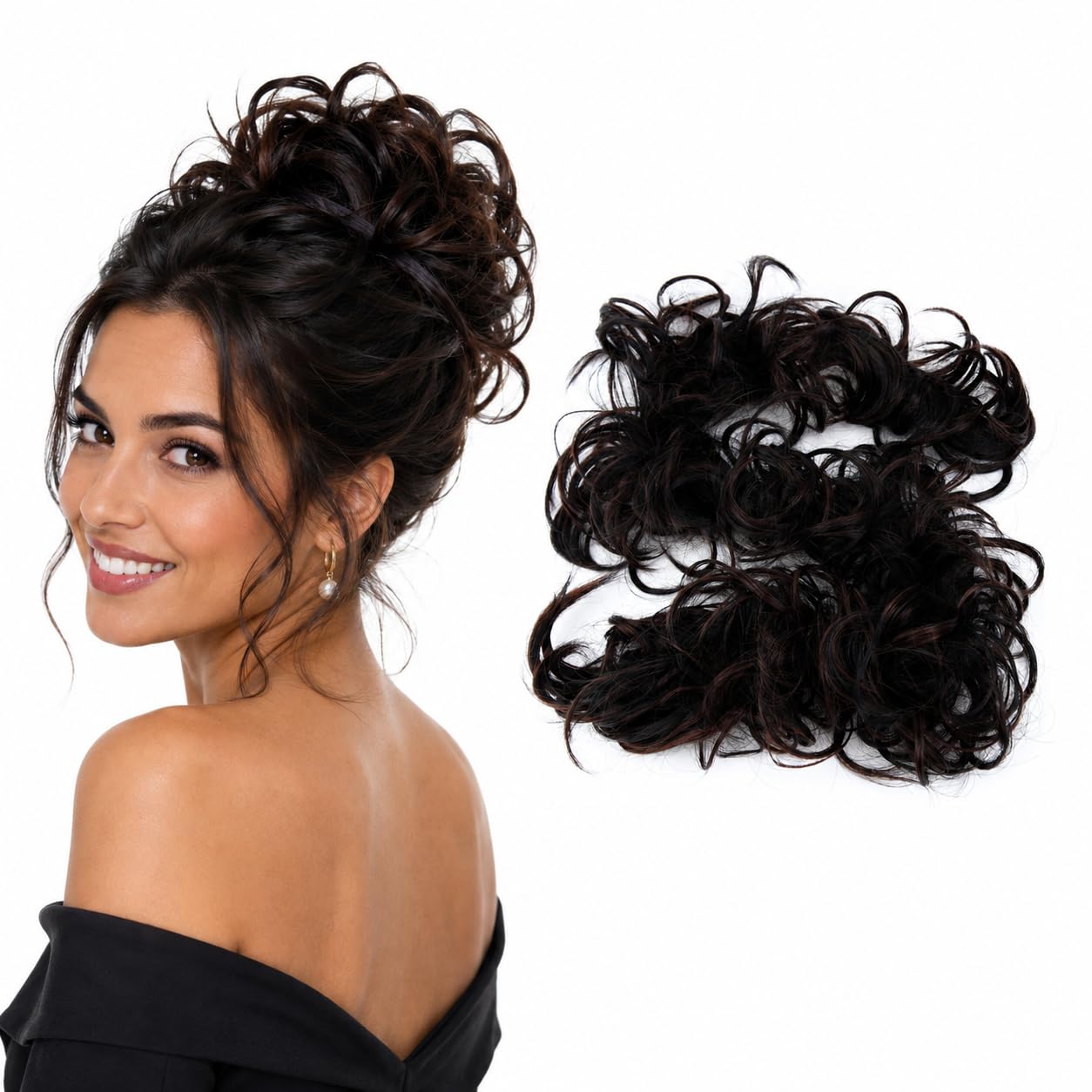 CAISHA XXL Posticcio Capelli Elastici Acconciature Da Sposa Voluminoso Riccio Chignon Marrone Nero Mix HW37