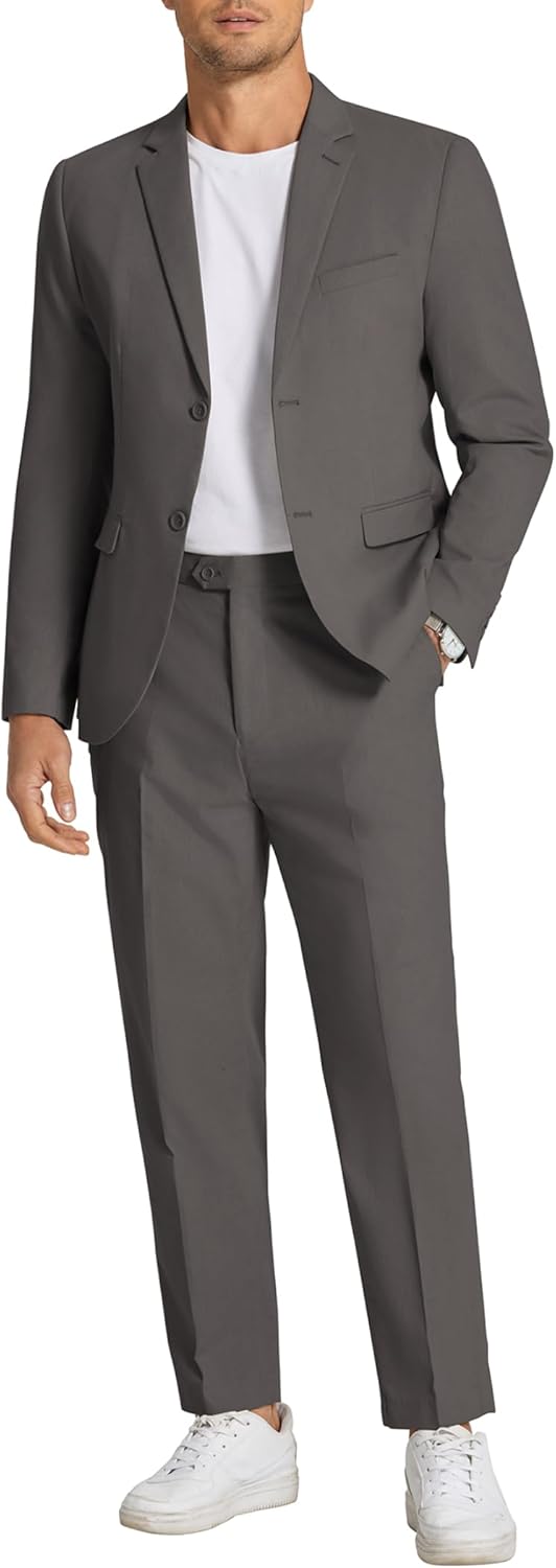 COOFANDY Men's 2 Piece Linen Suits Set Regular Fit Casual Linen Lightweight Suit Summer Beach Wedding