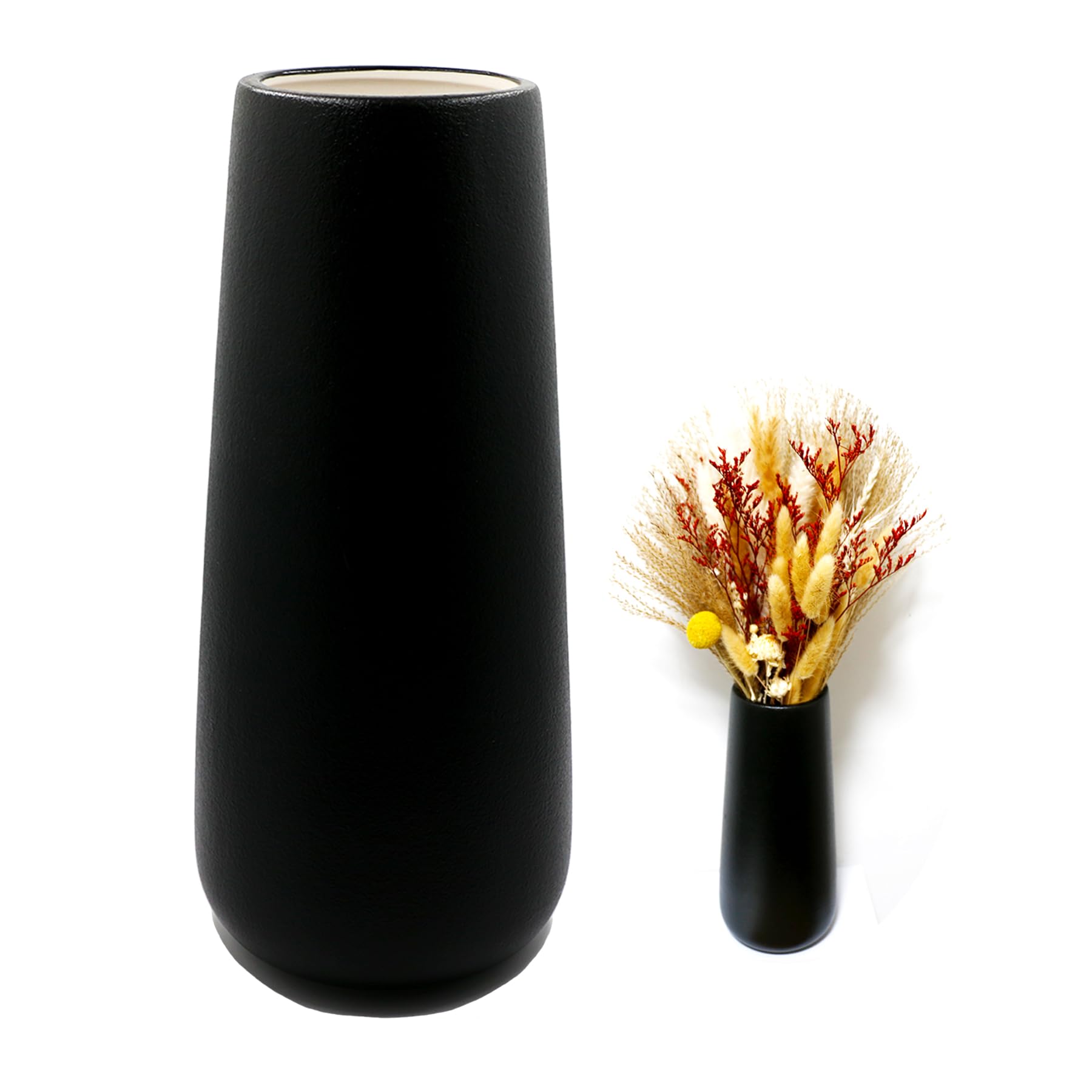 Florero de Ceramica Negro 28cm Alto Superficie esmerilada, floreros Modernos para Decoracion de Mesa Interior, floreros Decorativos para Hierba de Las Pampas, florero Boho para Flores Frescas Flores