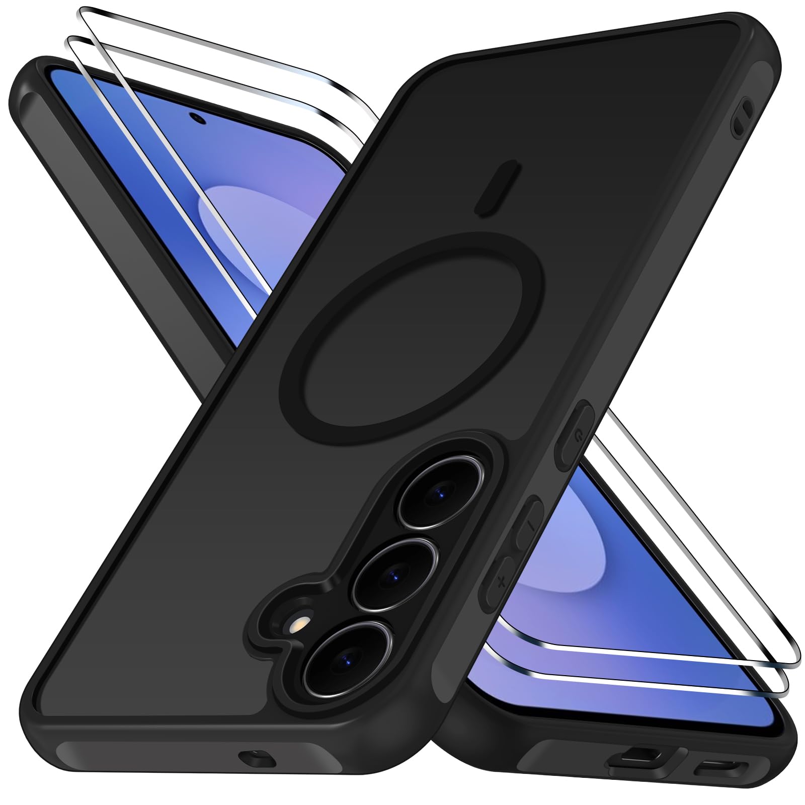 iVoler Cover Magnetica per Samsung Galaxy S25 FE 5G con 2 Pezzi Pellicola Vetro Temperato, [Antiurto di Grado Militare] Custodia Traslucida Opaca Sottile Anti-Impronte MagSafe Case, Opaca Nero
