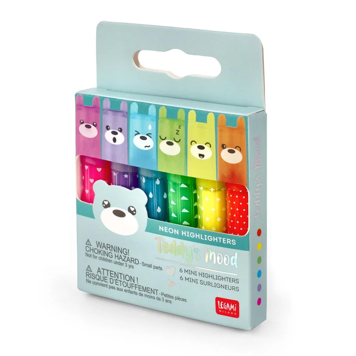 LEGAMI Mini Highlighters - Set of 12 Pens - Teddy's Mood & Teddy's Style - Pastel & Neon Colours, neon, pastel, 1 count (Pack of 12) - Image 2