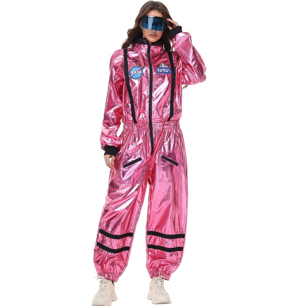 Różowy kostium astronauty dla dorosłych kobiet, pełny kombinezon lotu, idealny na Halloween Cosplay.