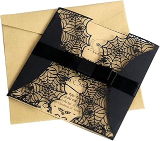 INOOMP 10pcs Halloween Invitations Card Horror Party Invitations Cards Spiderweb Design Cards with Bowknots