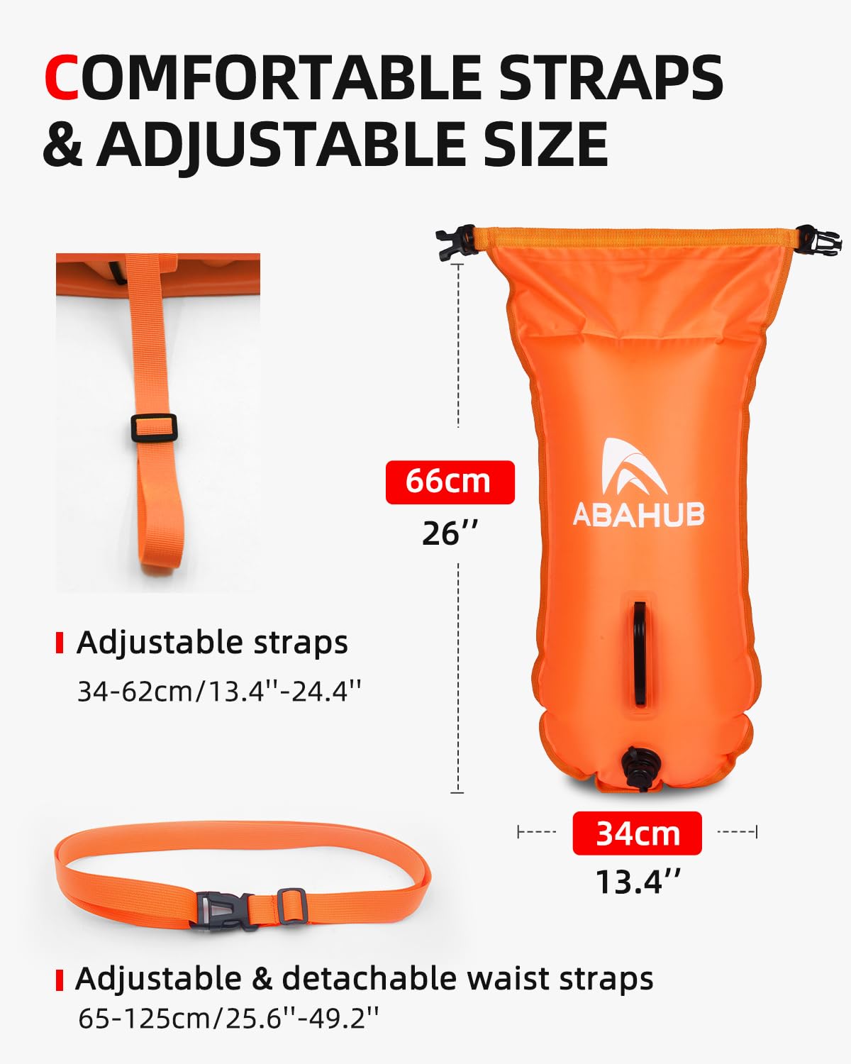 Abahub Boa galleggiante gonfiabile con sacca asciutta, 28 l, per nuotatori | Dry Bag impermeabile con fischietto di allarme, custodia per cellulare impermeabile, aiuto per il nuoto