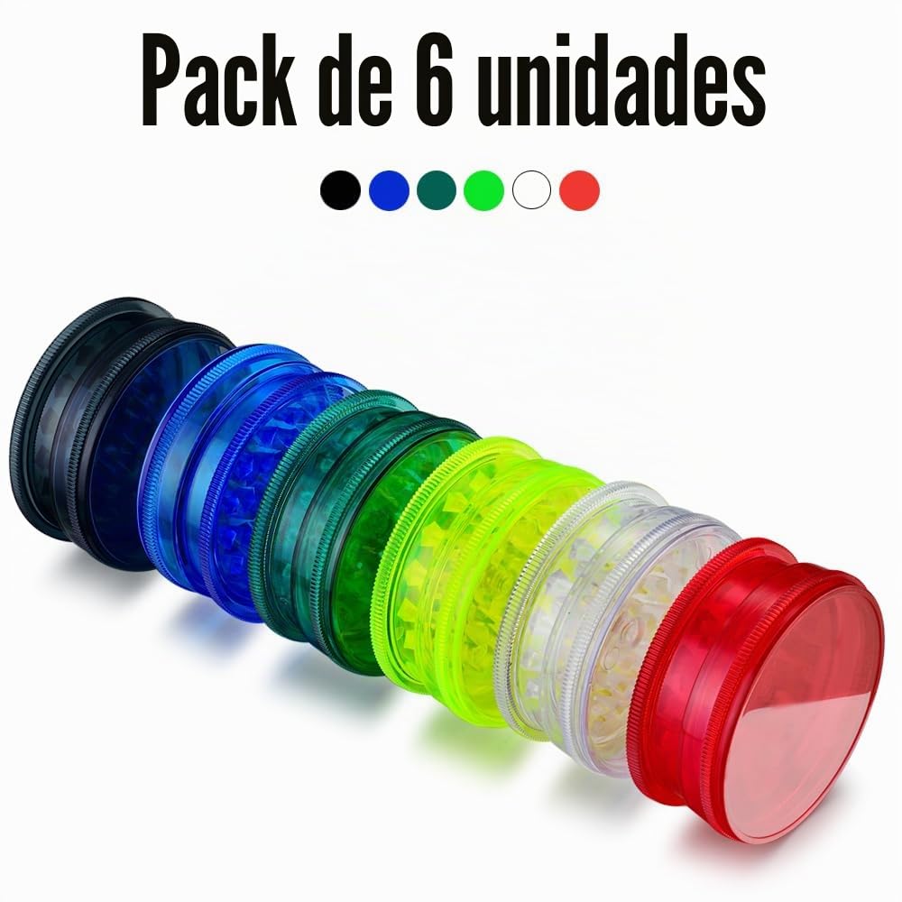 [Pack x 6] Molinillo de especias de plástico, Spespo Grinder Especias de 3 piezas 60mm,incluidas tapa magnética y compartimento de almacenamiento hermético