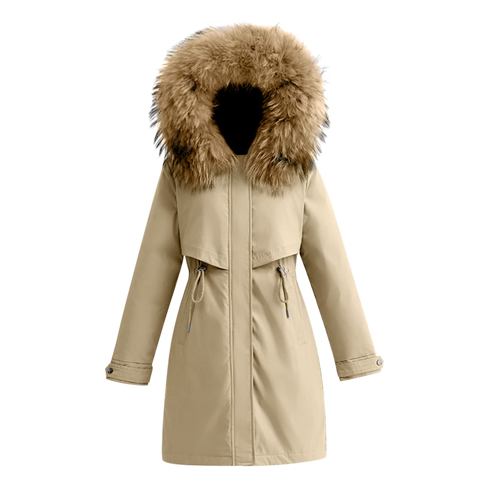 Parka - Giacca invernale da donna con cappuccio e tasche con chiusura lampo, spessa e calda imbottitura in pelliccia sintetica