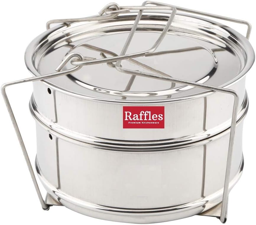 Raffles Stainless Steel Cooker Separator H5 Suitable for Hawkins Contura Inner-Lid Pressure Cookers, 5L, 2 Containers with Lifter