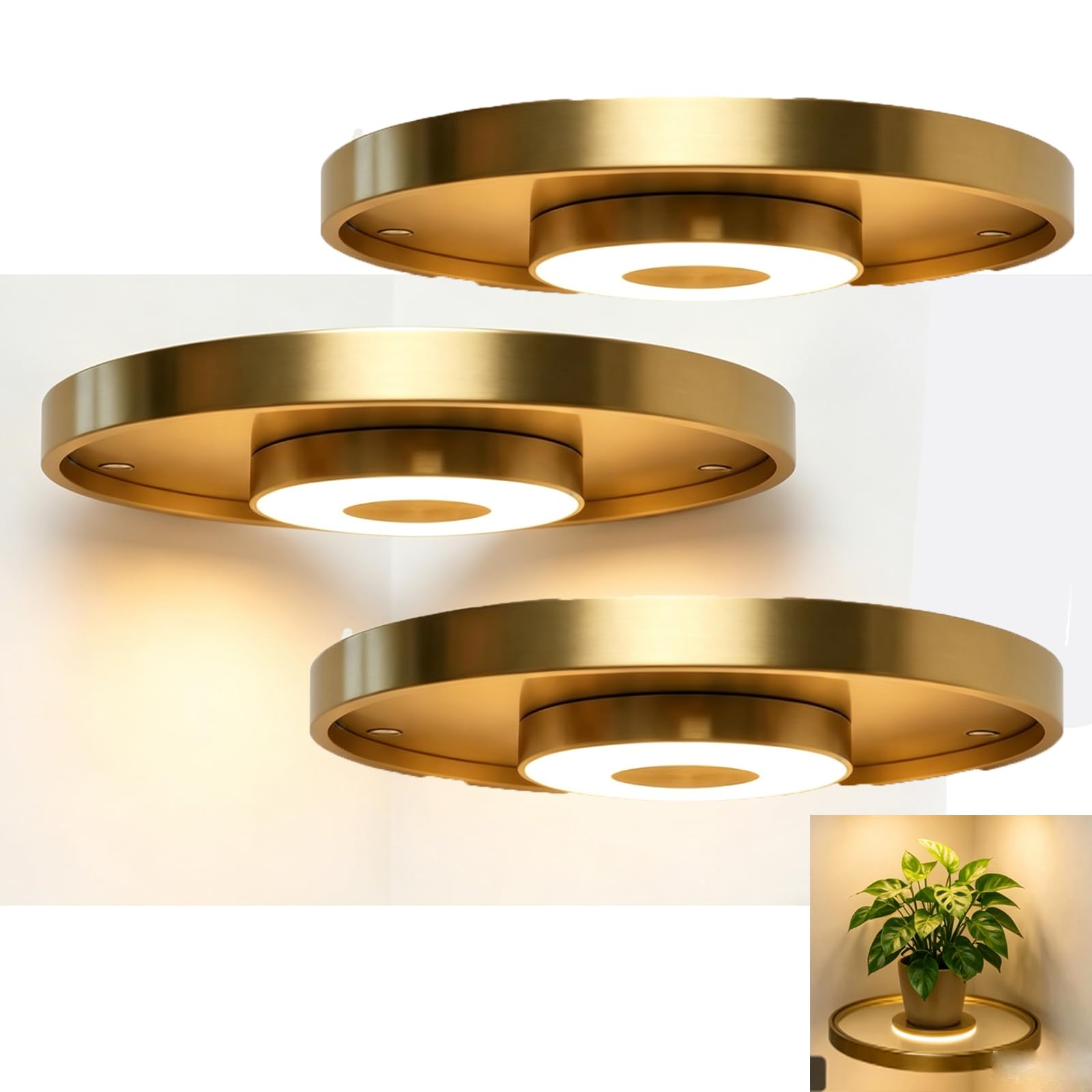 Floating Wall Shelf with Built-in Ambient LED Light, Wall Mounted Shelves with LED Lights, Hanging Display Rack Shelf with Invisible Brackets, Elevate Space with Elegance, Space-Saving (3pcs)