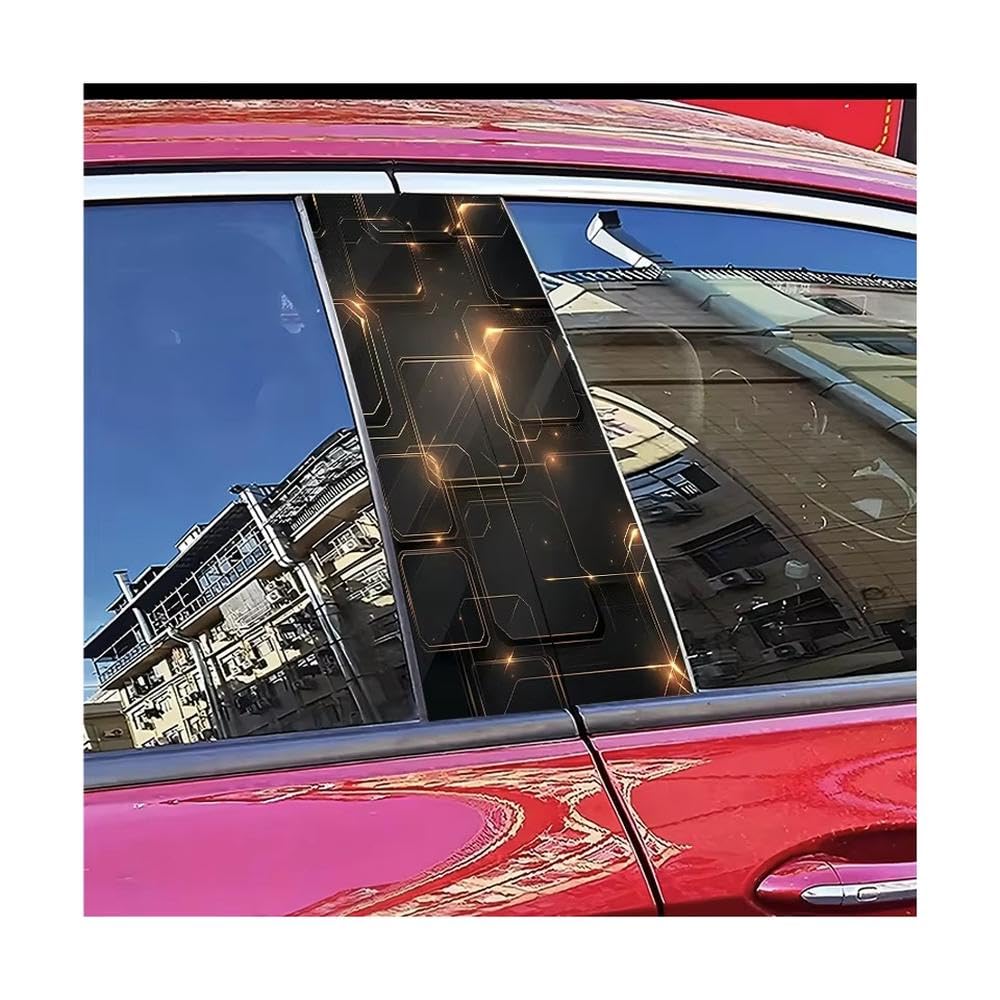 Bertdcx One Color 2 Car Center Pillar Stickers Golden Geometric Frames B-Pillar Scratch Protection Auto Parts