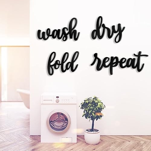 Miniatura 7 de KOYILTD Decoración de baño de 4 piezas, decoración de madera para lavandería, letrero de granja recortado para cuarto de servicio y baño (negro)