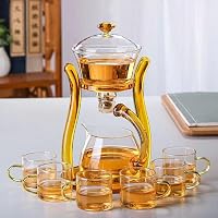 Service à Thé Semi-Automatique En Verre Borosilicate - Théière Kung Fu Avec Couvercle Et Bol Rotatif - Poignée Transparente Élégante