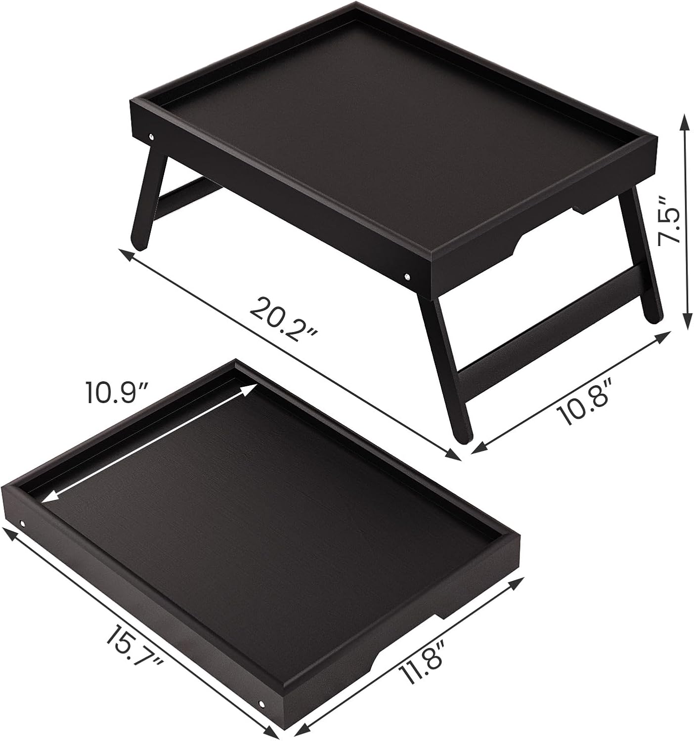 VERTORGAN 3 Pack Bamboo Bed Tray Table with Folding Legs,Breakfast Trays,Serving Tray,Laptop Tray for Working,Food Snack Tray for Bed and Sofa(Black)