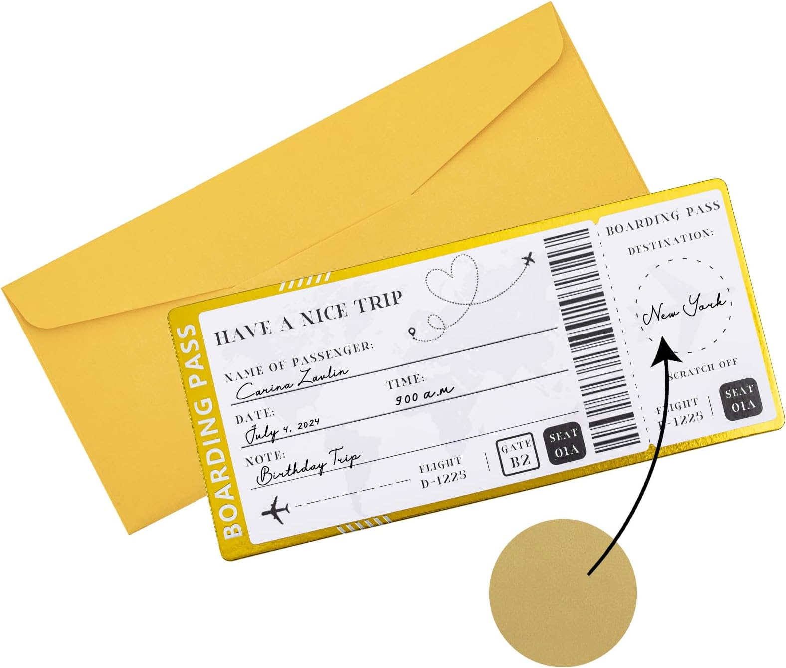 Golden Travel Ticket Scratch-off Cards with Envelopes,Personalised Scratch Boarding Pass,Unique Travel Gift Packaging,Scratch & Reveal Surprise Ticket for Valentine's Day,Birthday,Gift for Girlfriends