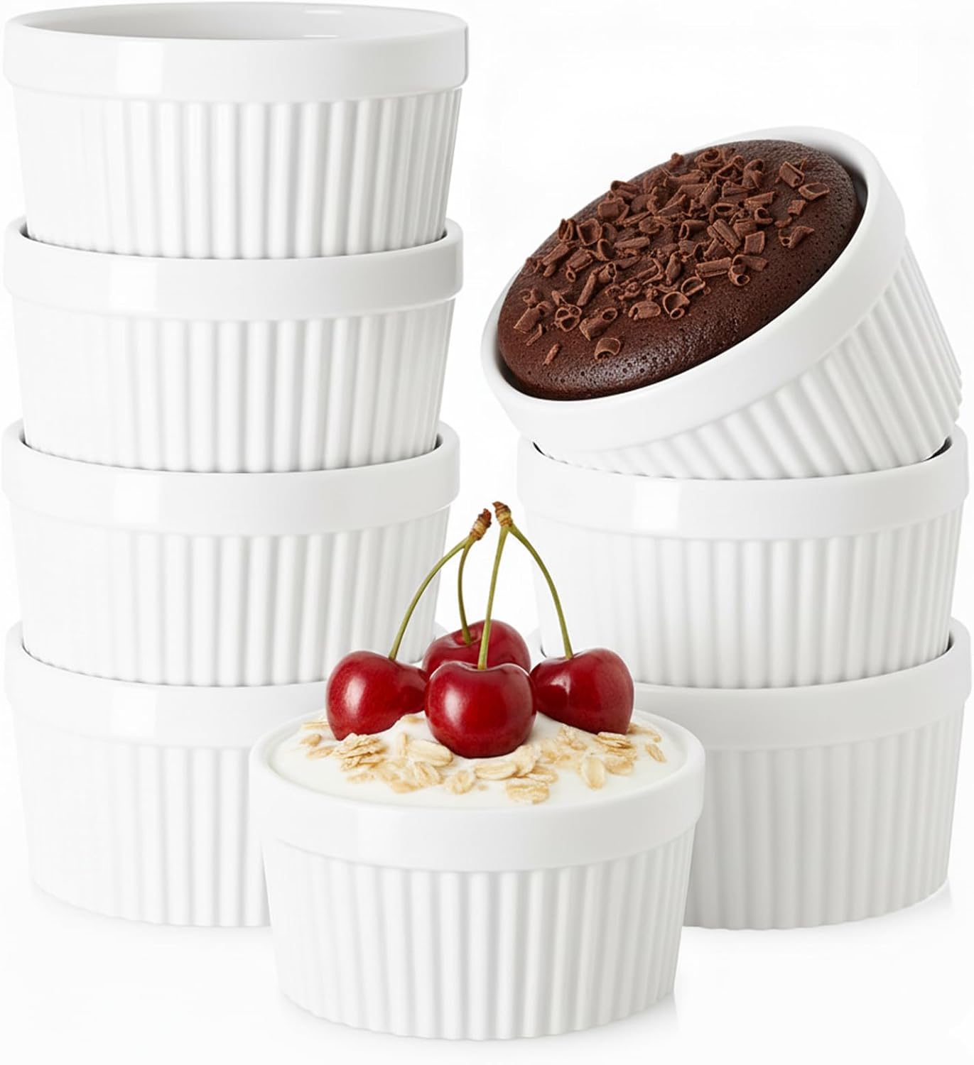 6 OZ Ramekin Bowls,WERTIOO 8 PCS Ramekins for Baking and Cooking, Oven Safe Sleek Porcelain Ramikins for Pudding, Creme Brulee, Custard Cups