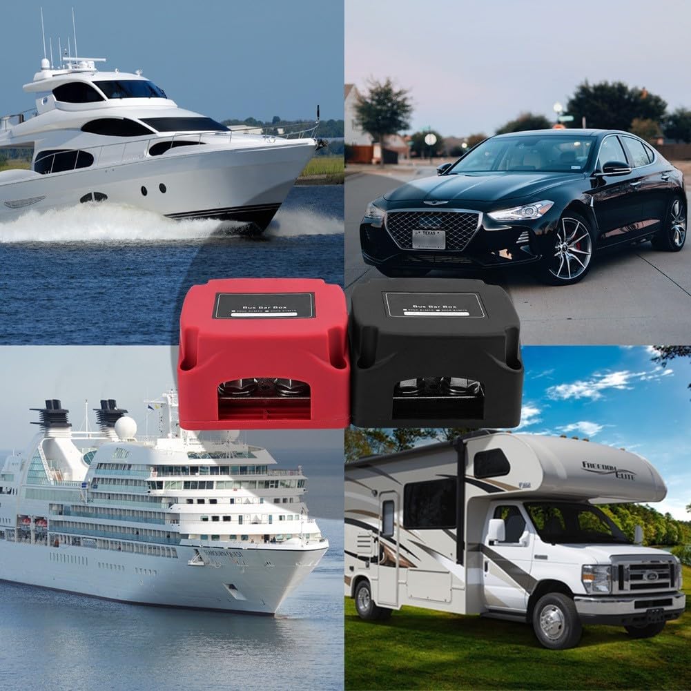Bloc de distribution d'alimentation 400 A avec goujons M10 rouges et noirs pour barres de bus marines, bornier de batterie pour automobiles et navires (M10 rouge et noir)