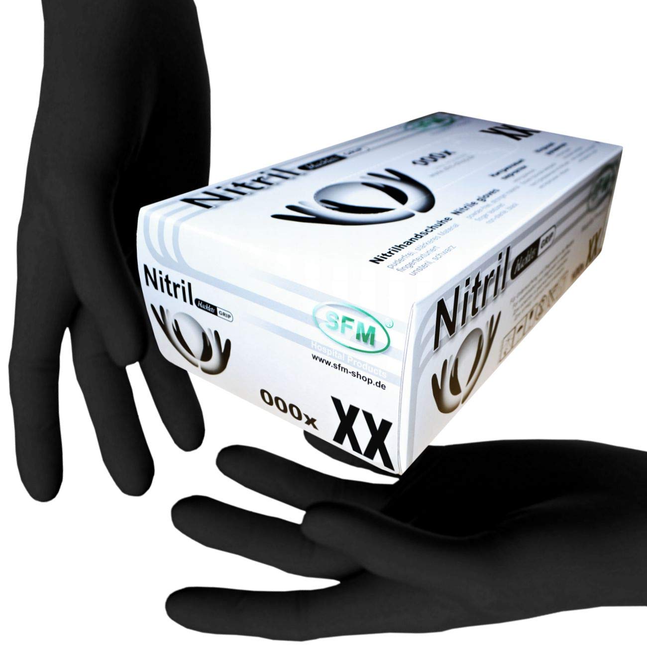 SFM ® BLACKLETS GRIP Nitril : S, M, L, XL schwarz puderfrei F-tex Einweghandschuhe Einmalhandschuhe Untersuchungshandschuhe Nitrilhandschuhe XS (1000)
