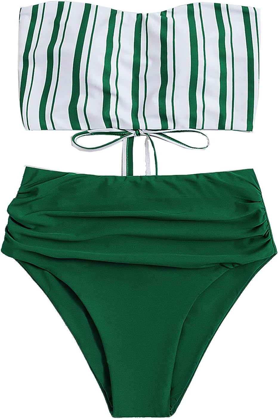 SweatyRocks Women's Bathing Suits Striped Bandeau Bikini high Waisted Swimsuits Swimwear Set