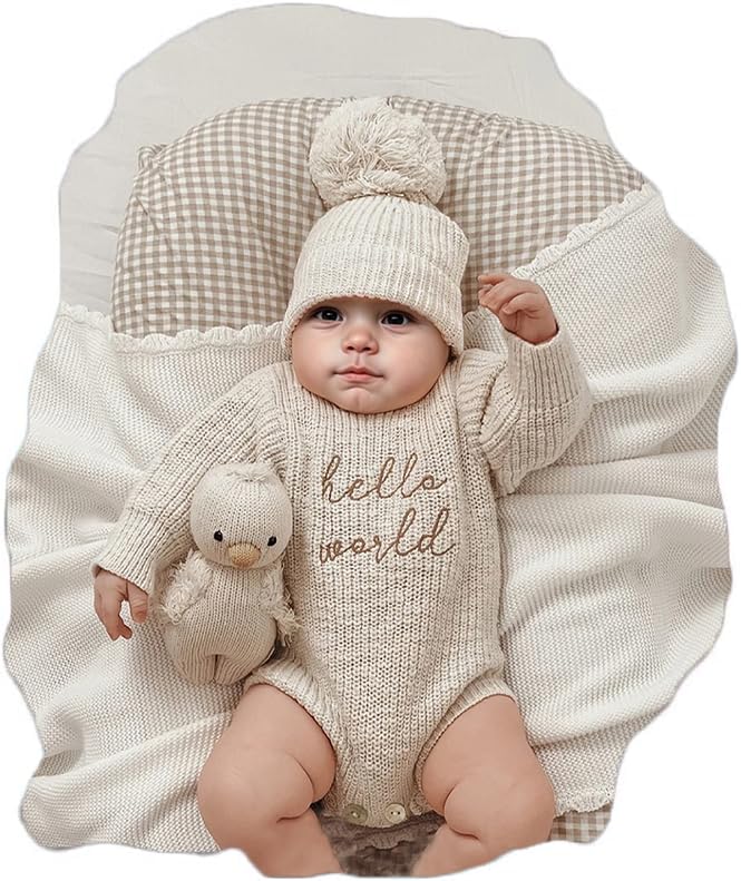 infant baby sweater romper and hat baby girl boy knitted sweatshirt pullover tops fall winter clothes baby boy girl outfit