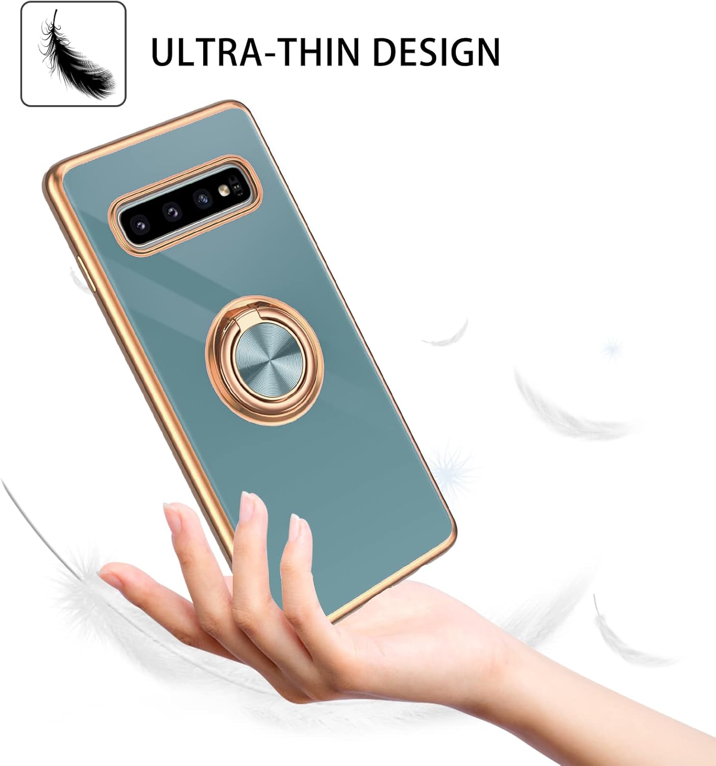 DUEDUE for Samsung Galaxy S10 Plus Case with Ring Holder Kickstand 360 Degree Rotation Magnetic Car Finger Slim Cover Shockproof Full Body Protective Phone Case for Samsung S10 Plus, Gray Green - Image 5