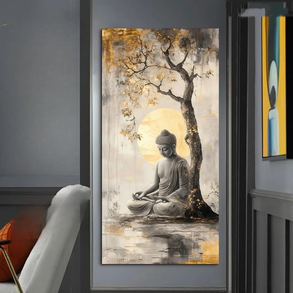 SDVIB Statue Under Tree with Full Moon Canvas Print Abstract Wall Art Canvas Painting for Living Room Decor(90x180cm/ Frameless)