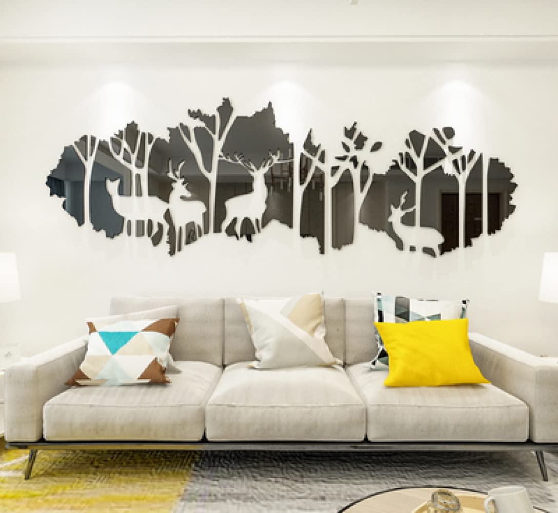 DOUKI Pegatina de Pared Espejo acrílico DIY calcomanías Tronco de árbol Ciervo Papel Tapiz 3D calcomanías de Pared Grandes Papel Tapiz Pegatina para TV sofá Dormitorio decoración de Fondo Decoración