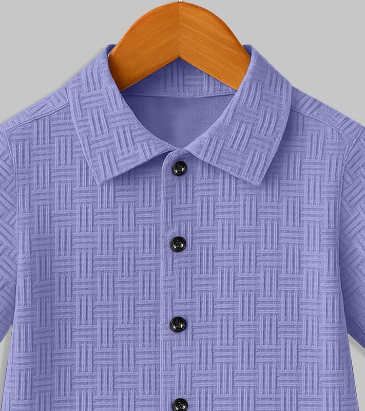 Image of Boys' Casual Cotton Blend Solid Collared Button Down Neck Half Sleeves Regular Fit Shirt