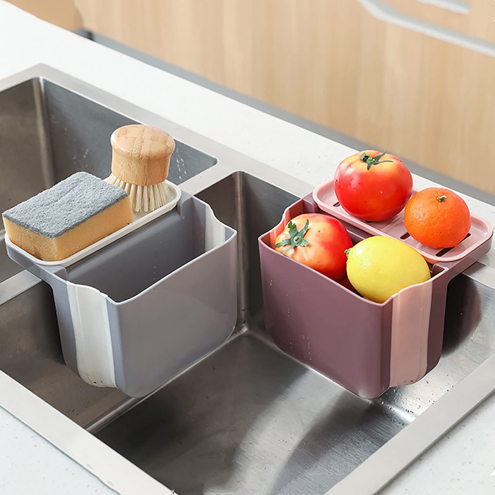 Colador De Desagüe para Fregadero, Colador De Fregadero De Cocina, Multifunción, Plegable, para Recoger Alimentos, Colador De Alimentos De Esquina sobre El Fregadero para Residuos De Frutas