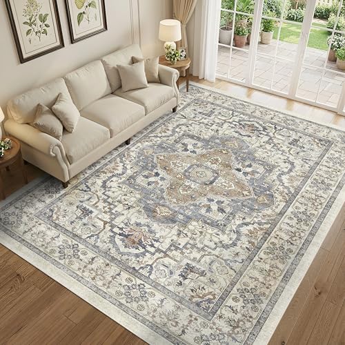 Tapete beige grande 8x10 lavable antideslizante miniatura 4