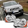 AKKON - For [Chrome] 2008 2009 2010 Jeep Grand Cherokee Halogen Type Projector Headlight Headlamps LH + RH Pair