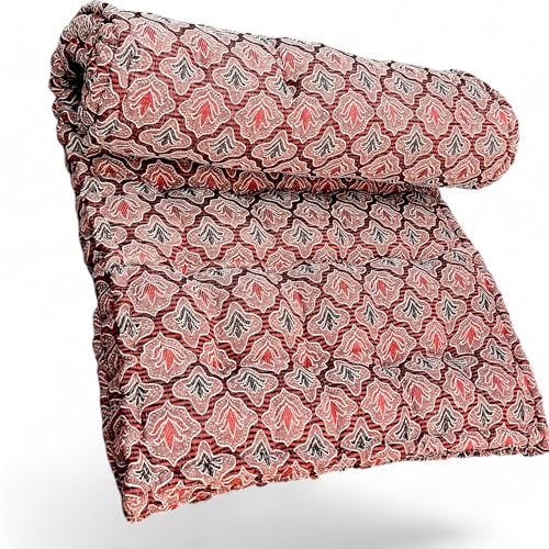 Image of Adim's Soft Cotton Box Quilt Mattress | Mattress Offers a Combination of Comfort, Durability and Style,Making it an Excellent Choice for a restful Night's Sleep (Red Jacquard Design, 48X72 X5 Inches)