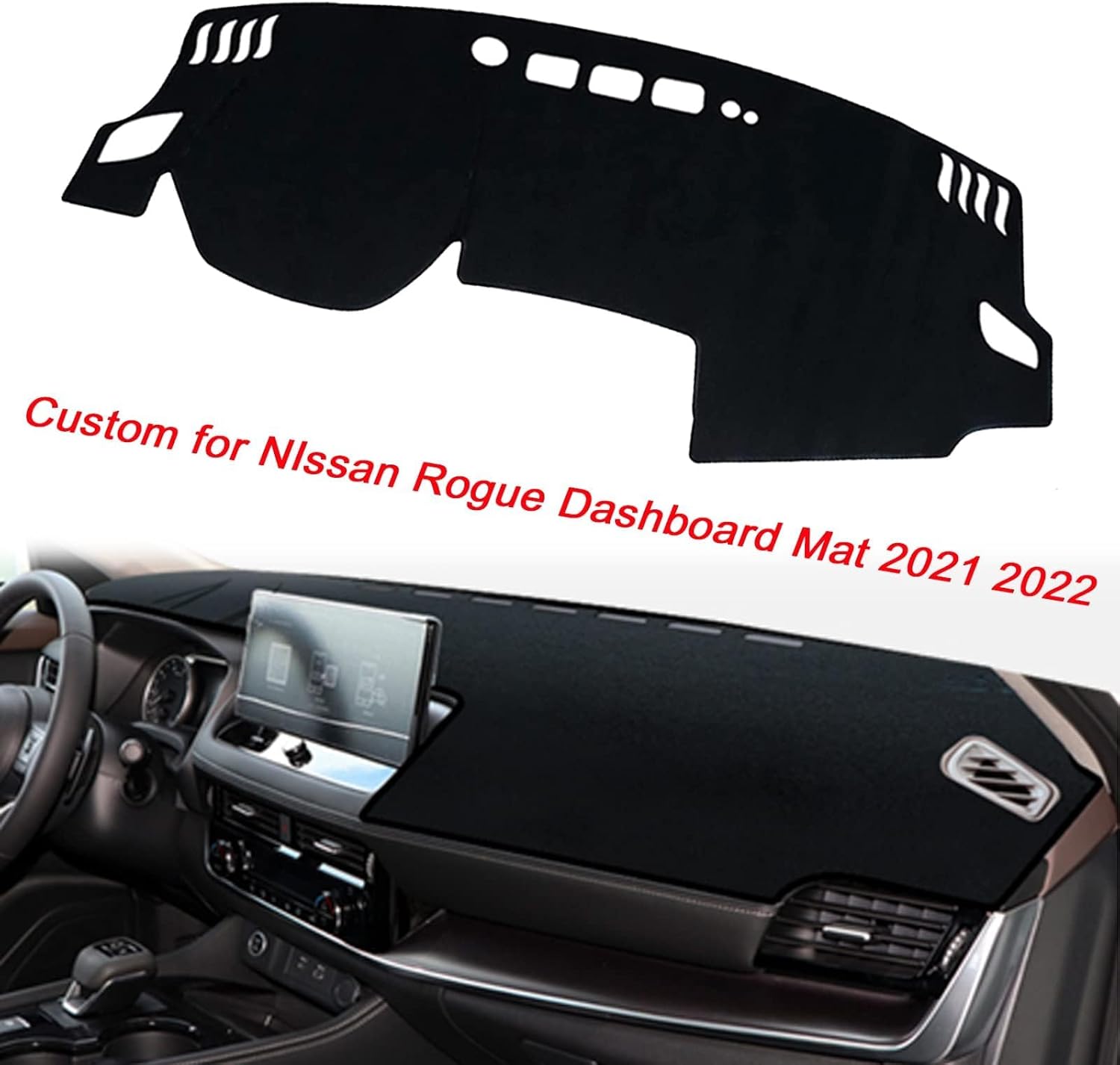 Dash Mat Cover Custom Interior Center Console Compatible with Nissan Rogue S SV SL SUV 2021 2022 Dashboard Accessories(Without HUD Black Trim)