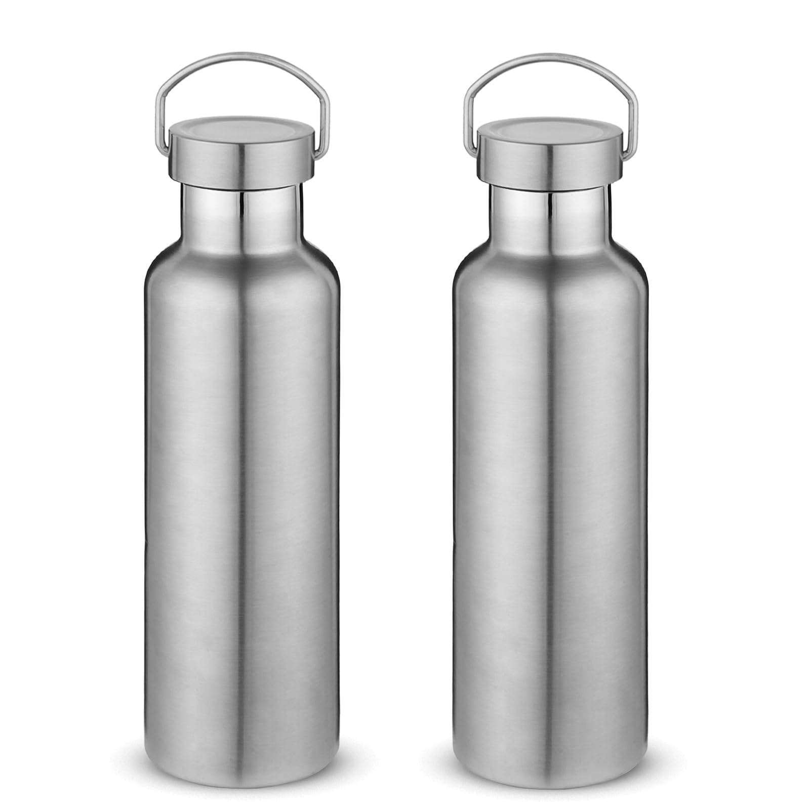 Volhoply Botella de agua aislada de boca ancha de 24 onzas, paquete de 2 botellas de agua de acero inoxidable 304 18/8 de doble pared aislada al vacío, termo de metal reutilizable para escuela