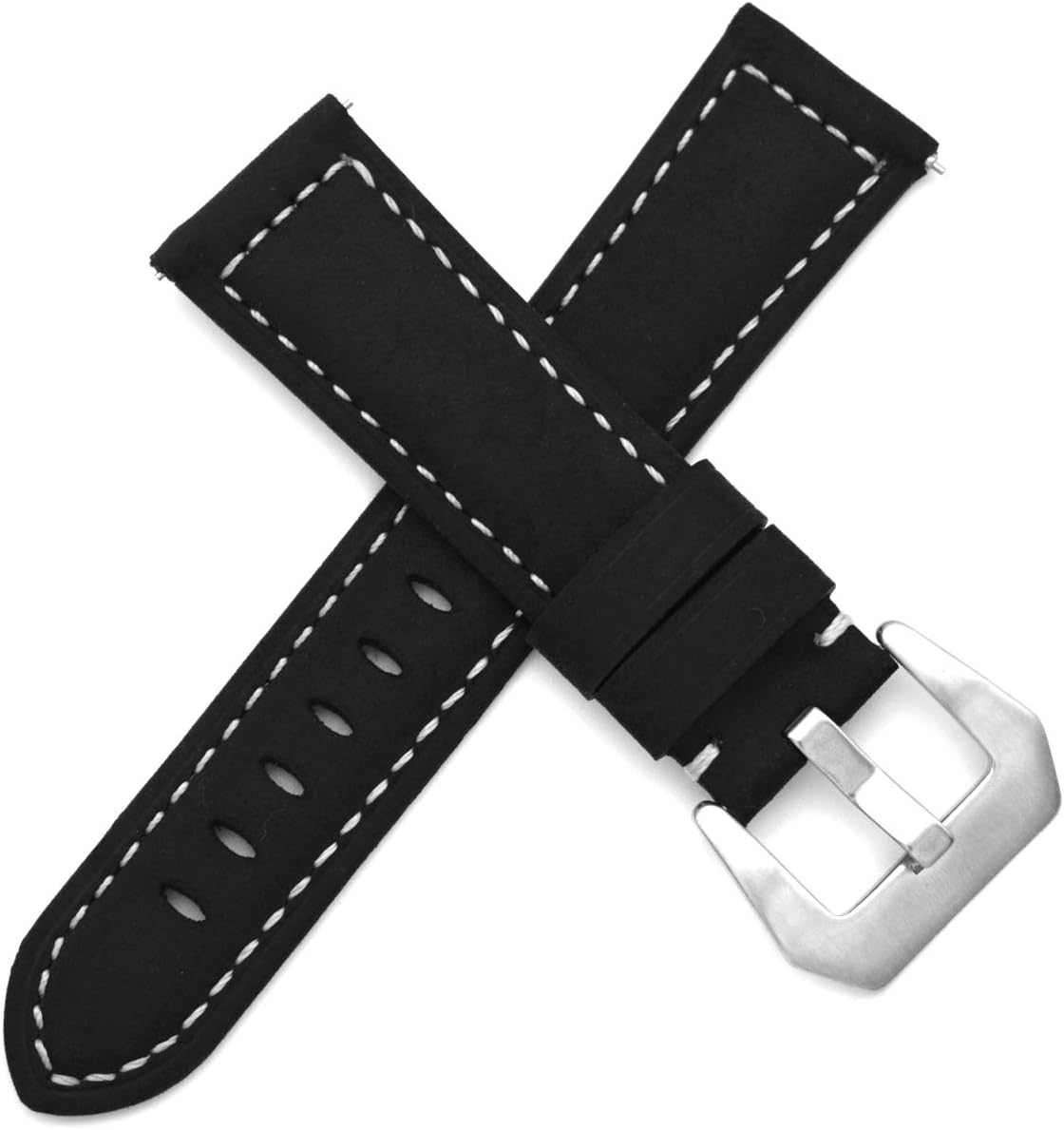 22mm Watch Band Vintage Calf Leather Band Strap Brushed Steel Buckle