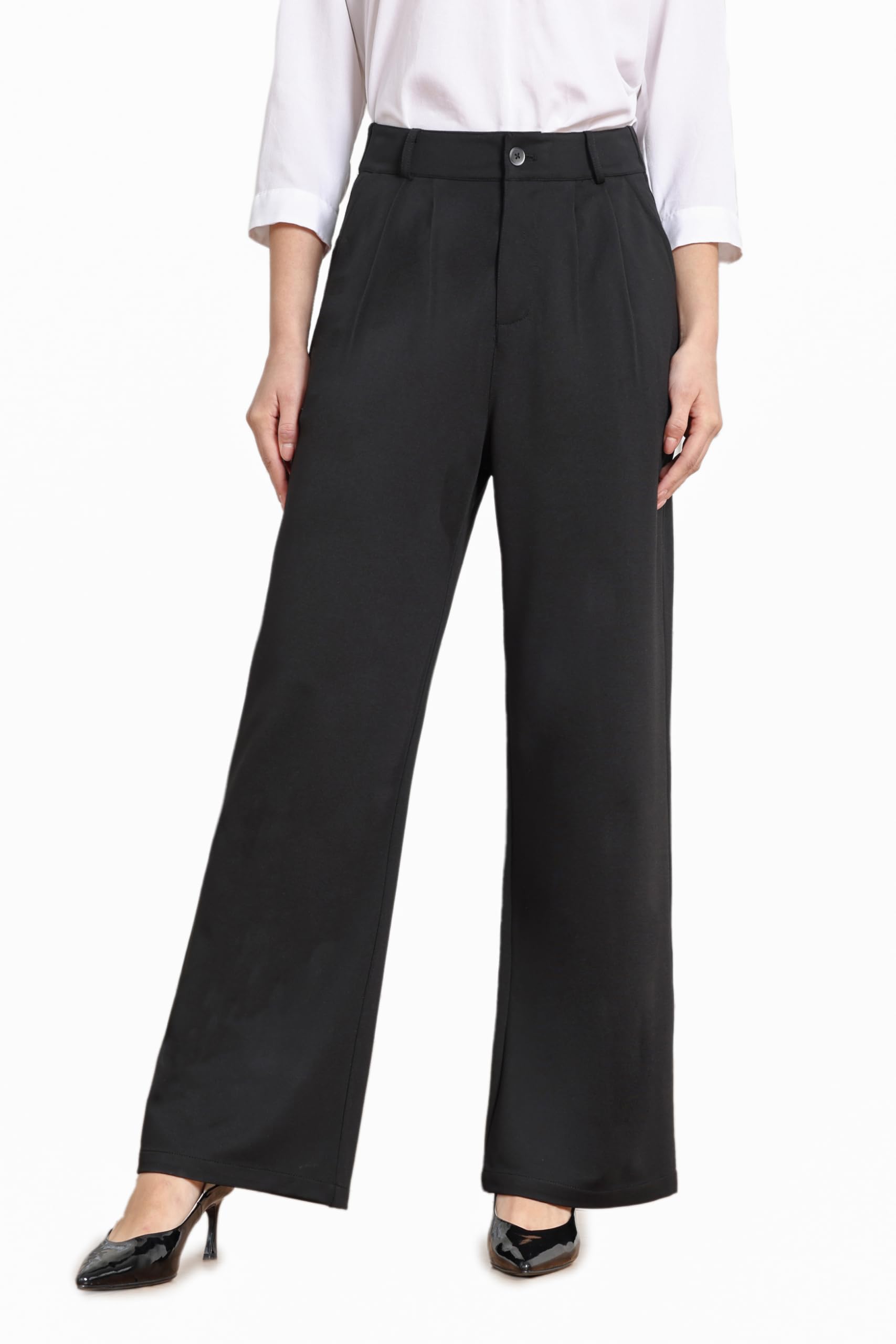 Bamans Dress Pants Wide Leg Work Business Office Casual Slacks Trousers for Curvy Women High Waisted Zipper with