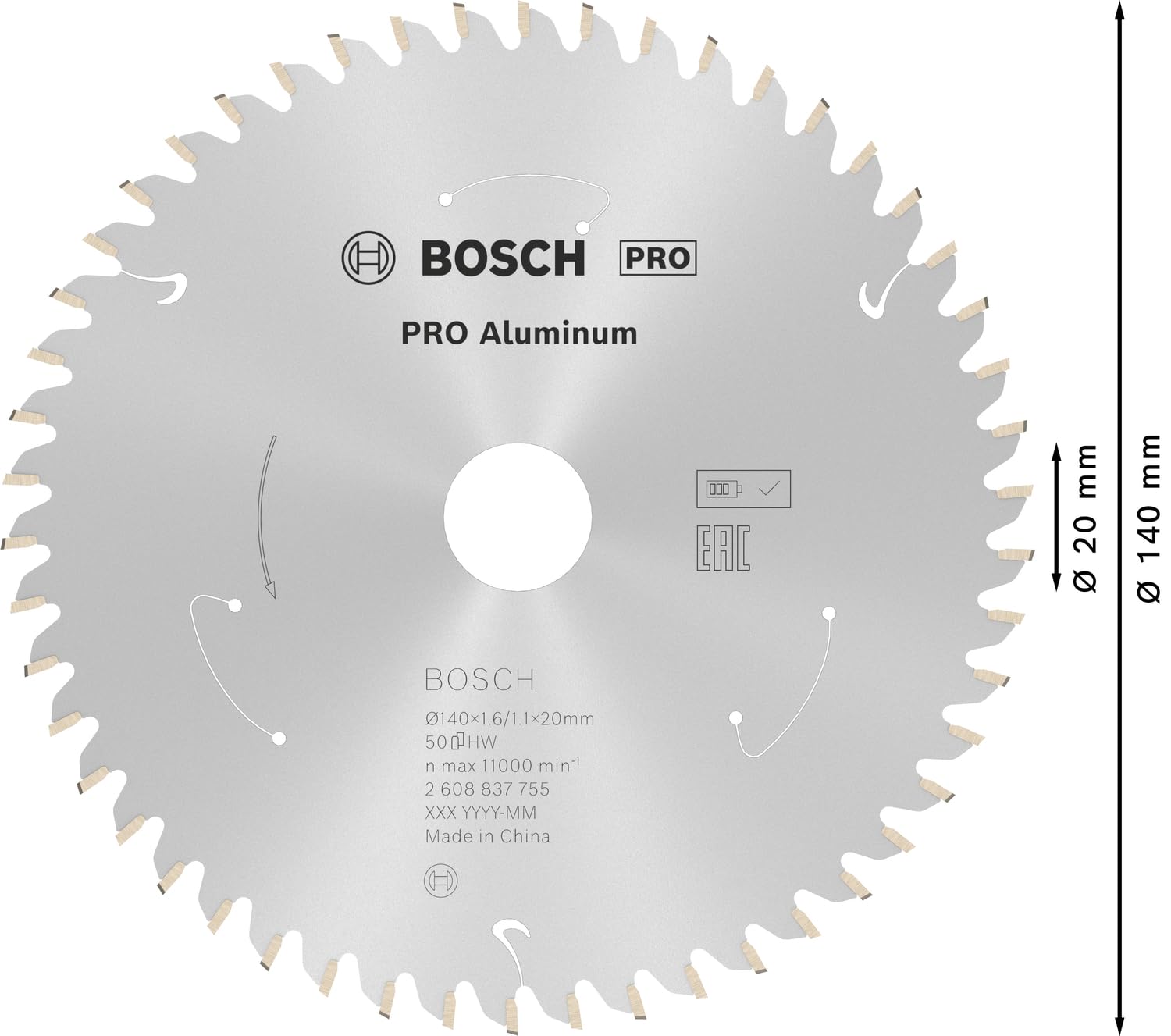 Bosch Professional Disco de sierra circular Standard for Aluminium (aluminio, 140 x 20 x 1,6 mm, 50 dientes, accesorio de sierra circular sin cables)