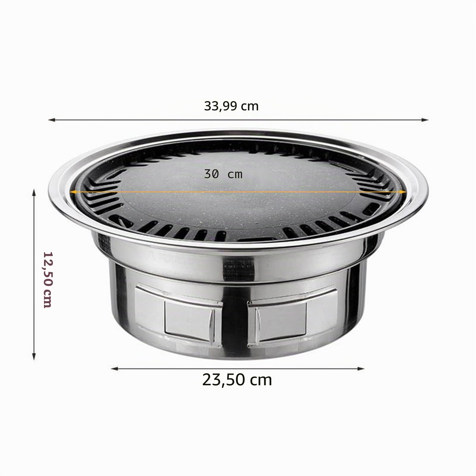 Griglia multifunzione 33 cm, griglia a carbonella, coreana, carbonella, griglia rotonda, griglia da tavolo, rete e vassoio, per cortile, picnic, spiaggia, campeggio