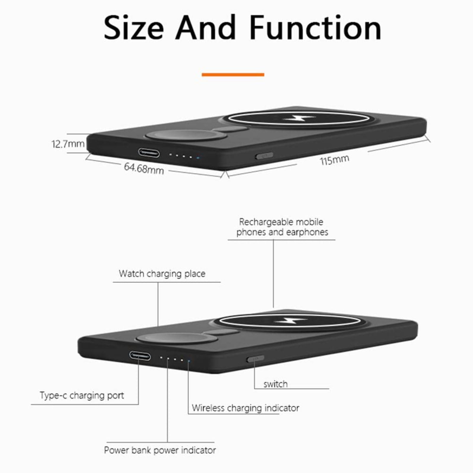 Power Bank Wireless 3 in 1 da 5000 mAh, Power Bank Magnetico Wireless da 15 W, Caricabatterie Portatile Wireless Compatibile con iPhone 12/13/Mini/Pro/Pro Max