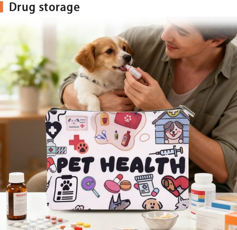 Pet Health Makeup Bag for Veterinary Technician Gift for Pet Lovers Owners Travel Toiletry Pouch Pet Medicine Meds Bags Veterinary Pharmacy Technician Cosmetic Pouches Vet Tech Survival Kit image 3