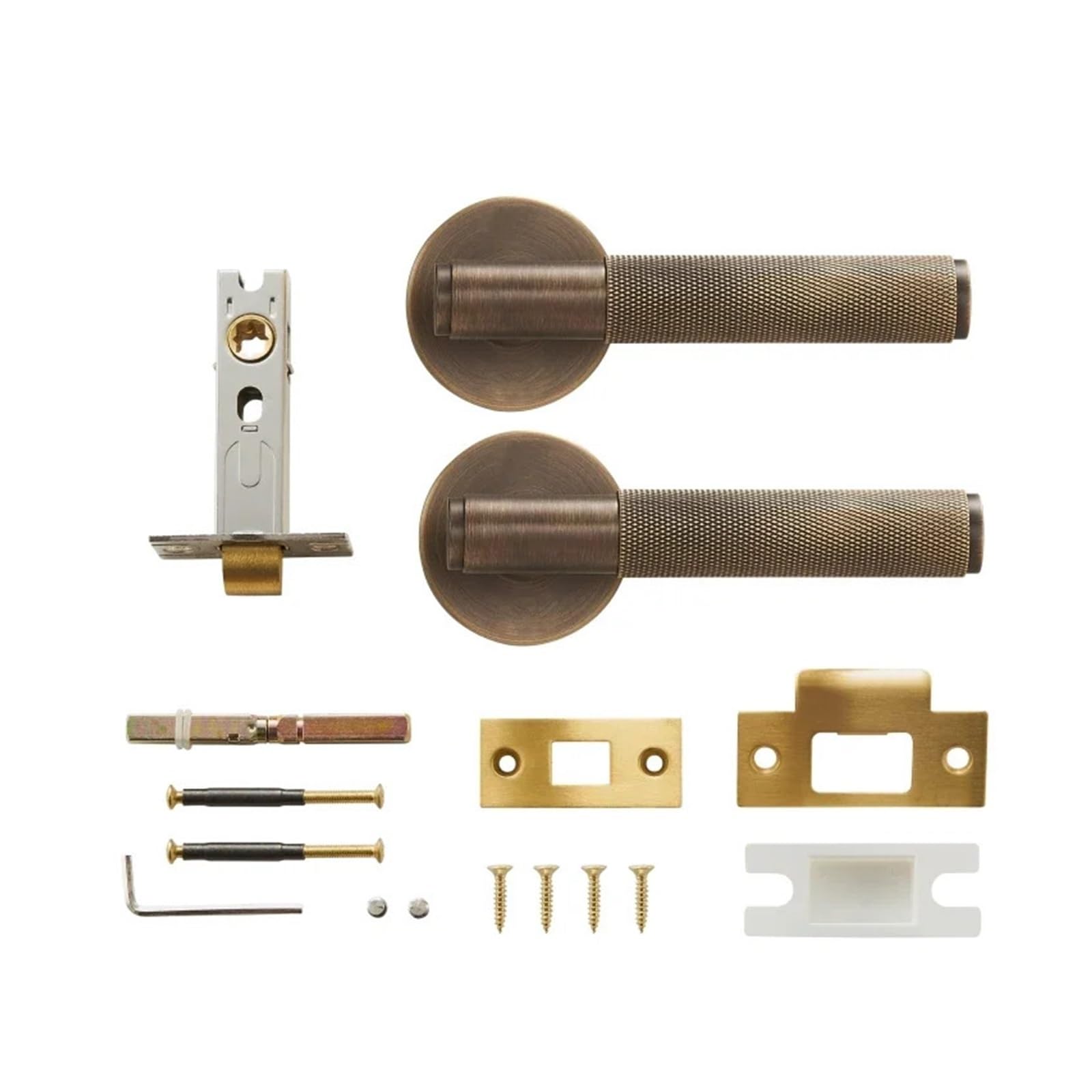 Sharunsfeli Passage-Ab Dooroom Brass Door Lever Set Knurled Privacy Passage Dummy Thumbturn Lock Handle Set Knurled Hardware(Passage-Ab)