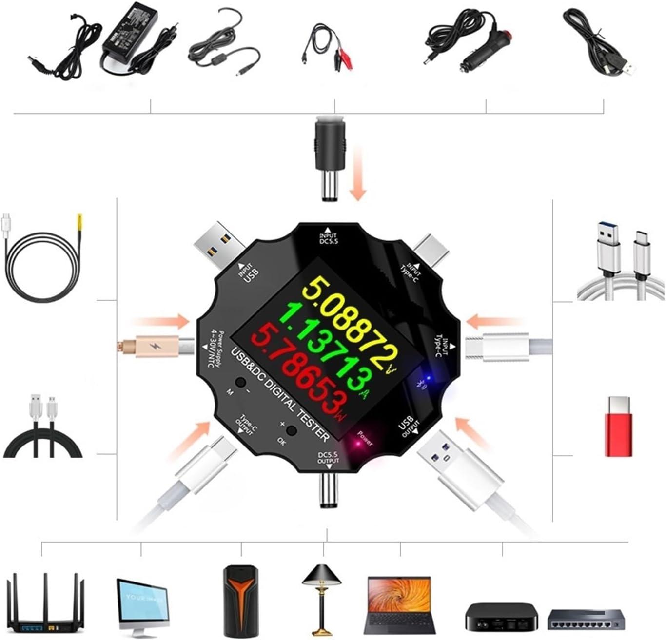 65W USB Load Tester 18650 Battery Electronic Capacity Monitor Indicator Power Supply Charger Checker Discharge Meter
