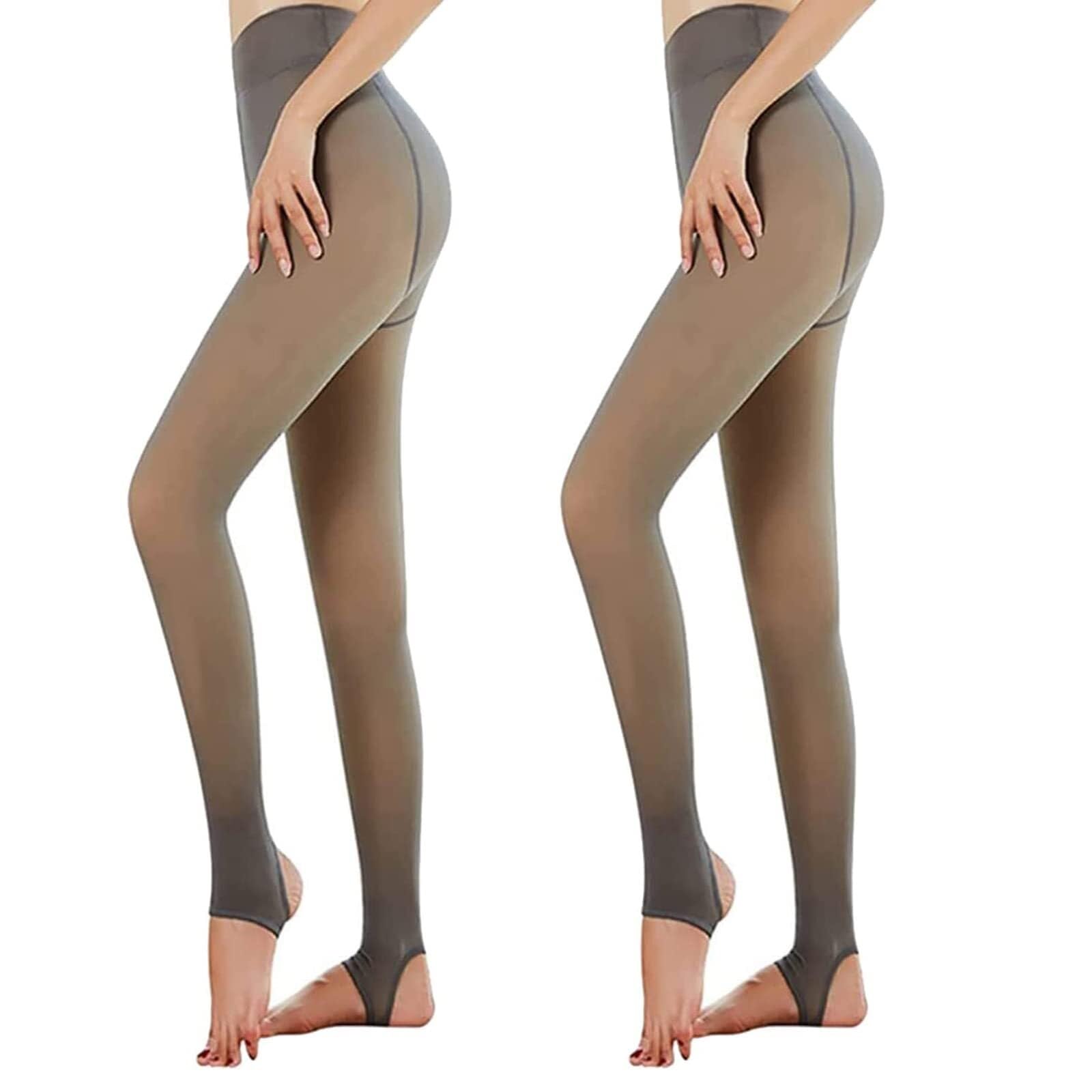 Leggings da Donna, Collant Termici, Collant Invernali in Pile Finto Traslucido, Pantaloni Elastici Caldi Invernali Foderati in Pile Spesso(Brown-Step On-2pcs,320g)