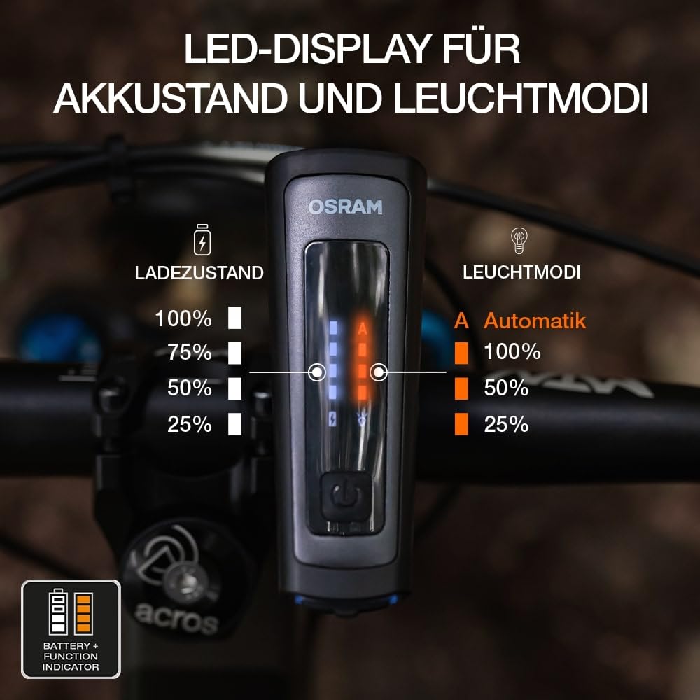 OSRAM LEDsBIKE Race 100 Set, wiederaufladbares Fahrradlichtset, StVZO-zugelassenes Front- und Rück-LED-Lichtset mit Bremslicht, Mehrere Beleuchtungsmodi, DREI Helligkeitsstufen, 100 Lux