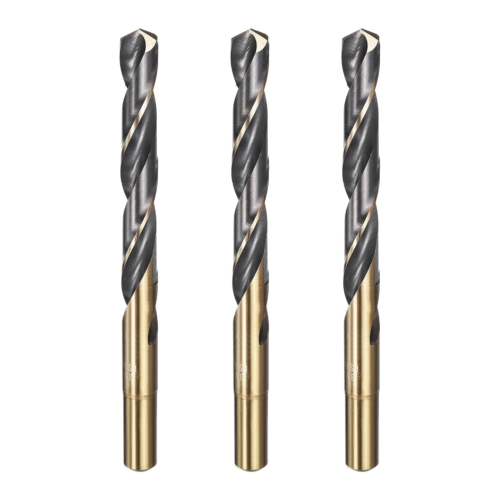 sourcing map 4pcs Reduced Shank Twist Drill Bit 13.5mm Dia 13mm Shank High Speed Steel M2 Black and Gold Oxide Finish Drill Bits for Drilling Hard Metals, Stainless Steel, Cast Iron