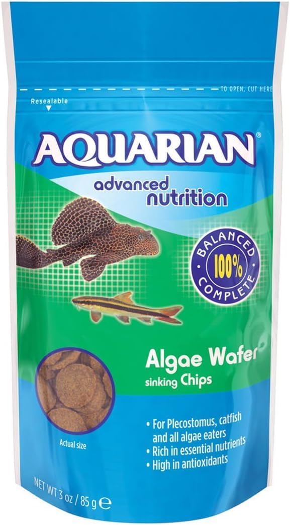 AQUARIAN Complete Nutrition, Aquarium Algae Eater Fish Food, Sinking Algae Wafers, 85g Bag