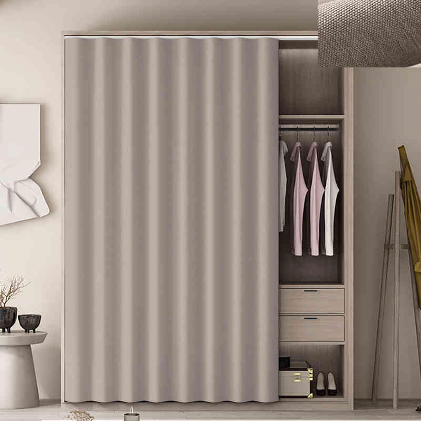 Cammeciso Brown Wardrobe Self Adhesive Dust Curtain,Curtain Dustproof For Storage Cabinets,Bookcase Dustproof Curtain,No Drilling Is Required With Track Rail,For Bedroom,Living Room,Bookcase