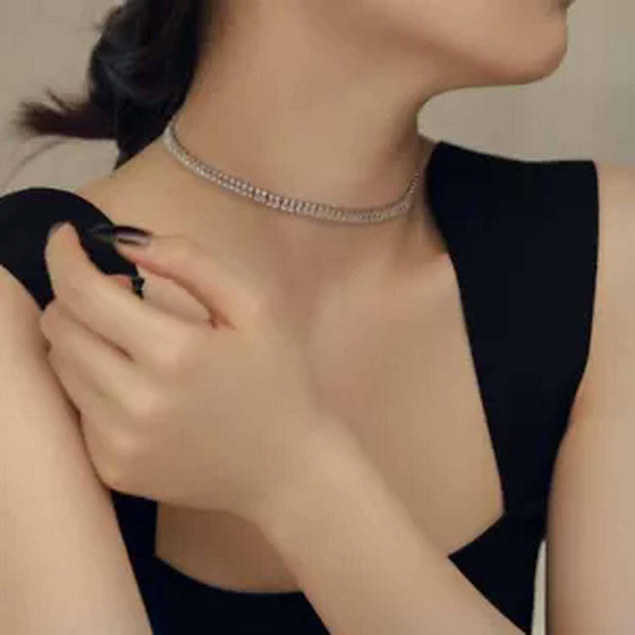 S925 Silber 5A Zirkonia Tennis Halsketten Choker Halsketten Hochzeit-Silber