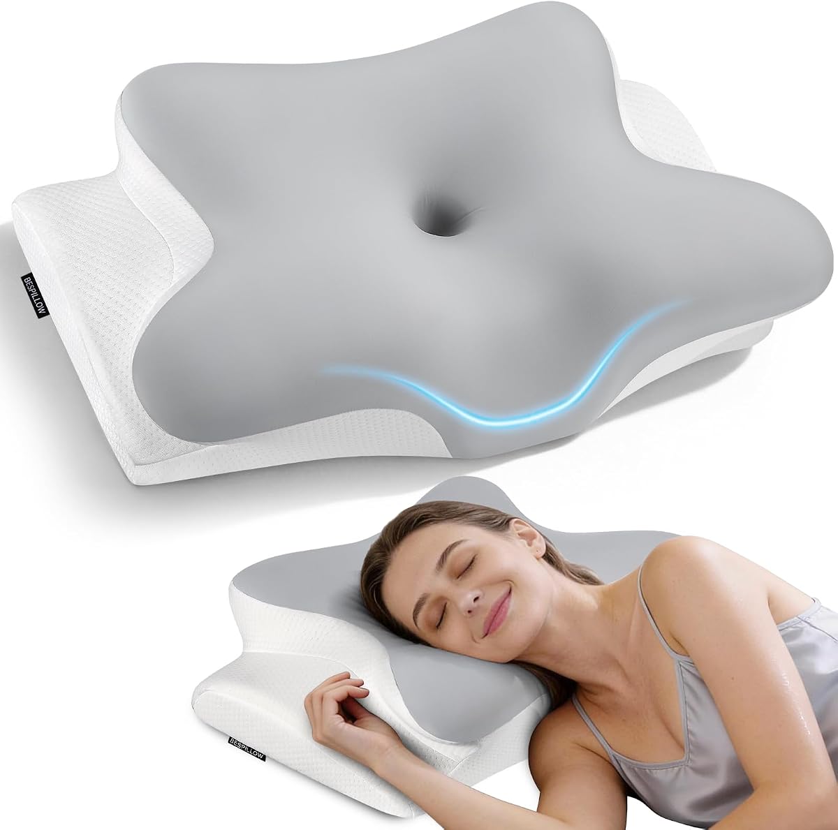 Cervical Neck Pillow for Pain Relief - Ergonomic Side Sleeper Pillow for Neck Support, Cooling Memory Foam Pillows for Sleeping, Contour Pillow Orthopedic Bed Pillow for Back Stomach Sleepers