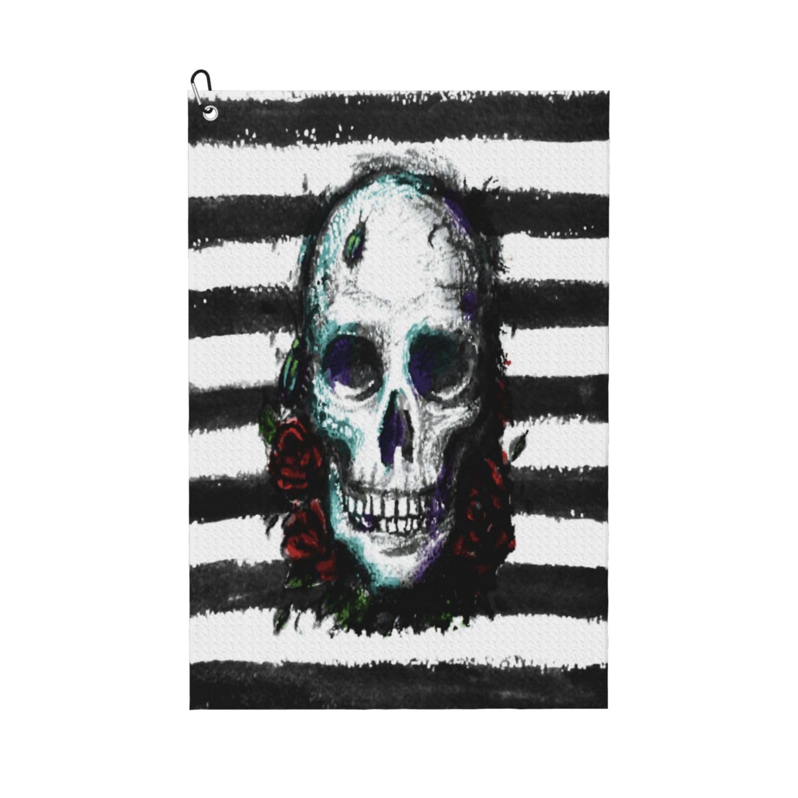 AOOEDM Watercolor Skull Print Golf Towel with Carabiner Clip Absorbent Microfiber Golf Towel for Cleaning Golf Ball Club Putter Iron for Golf Bag Trolly Belt Loop 16" X 24"