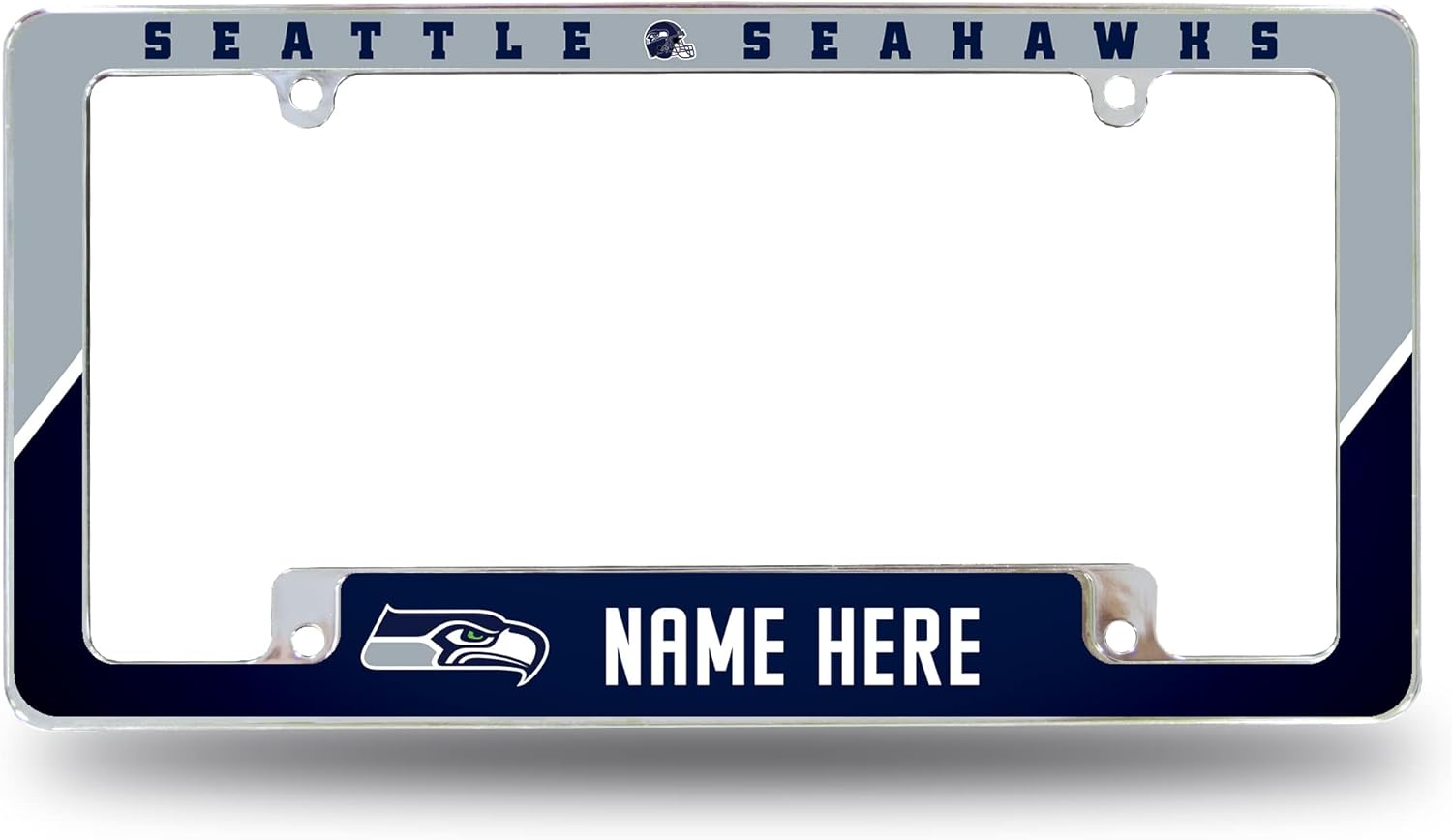 Rico Industries NFL Football Seattle Seahawks Personalized/Custom 12" x 6" Chrome All Over Automotive License Plate Frame for Car/Truck/SUV